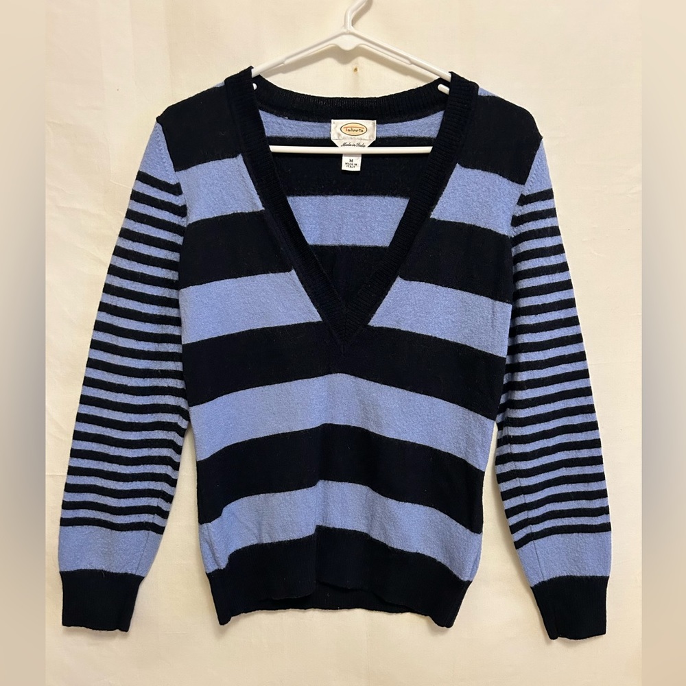 Talbots Merino Wool Striped V Neck Sweater Size Medium